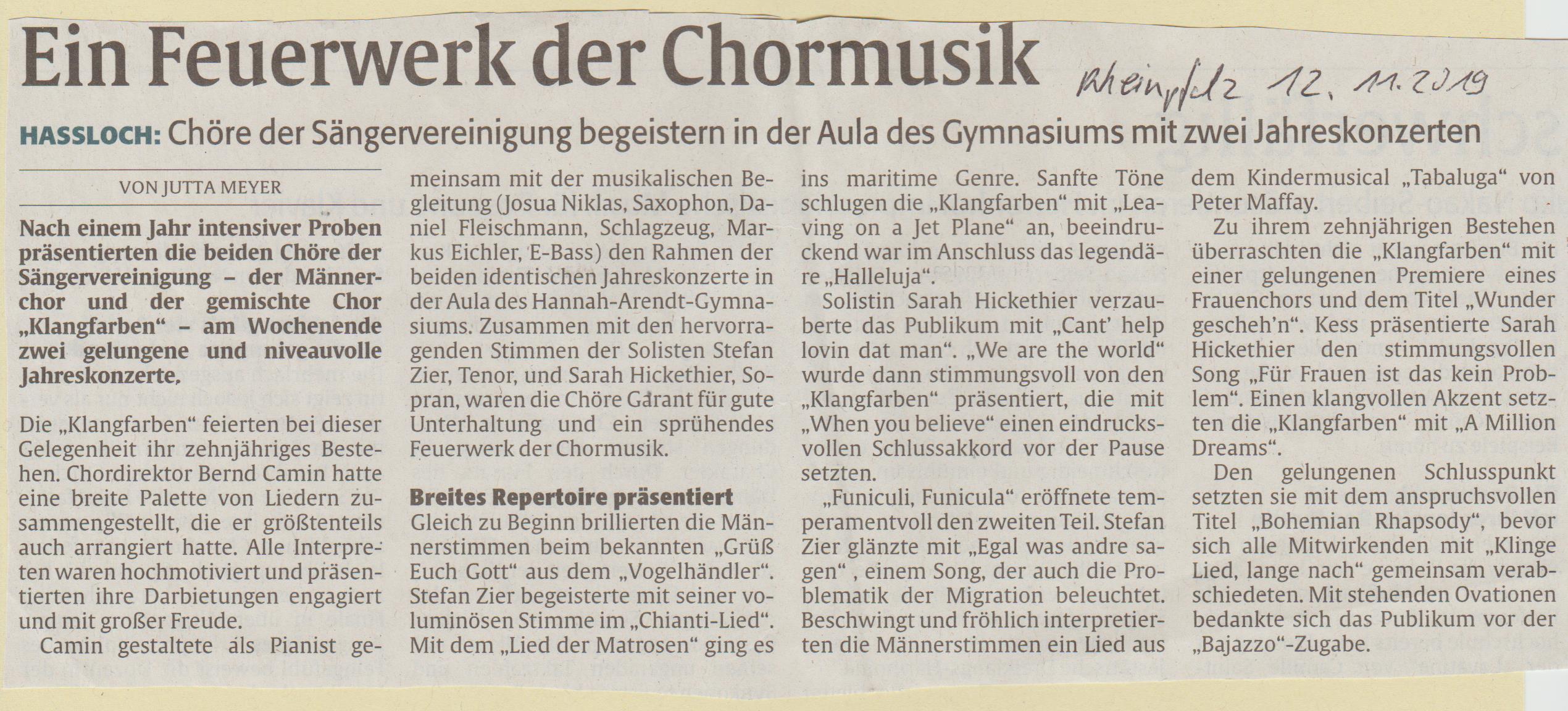 Pressemeldung Rheinpfalz 12.11.2019