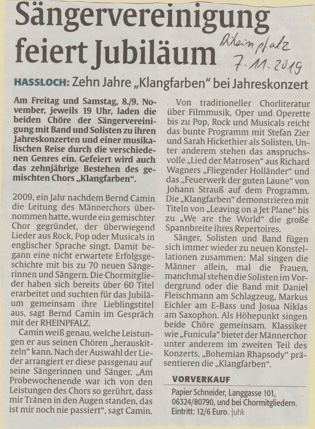 Pressemeldung Rheinpfalz 07.11.2019