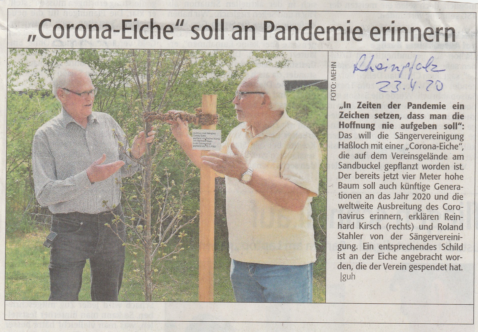 Pressemeldung Rheinpfalz 23.04.2020